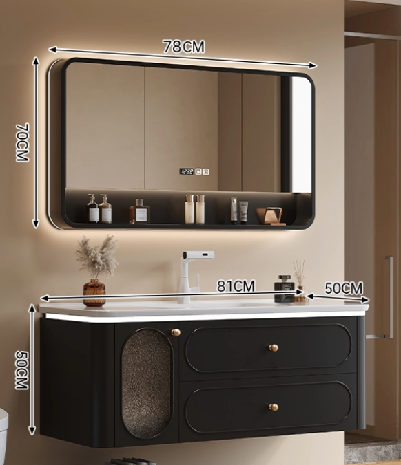  Anshi wooden bathroom sink with smart mirror 