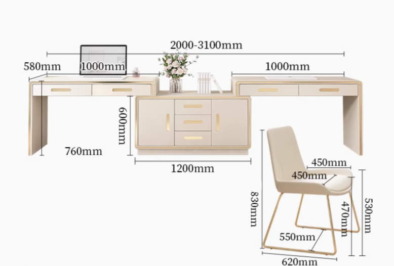 Retractable double desk 