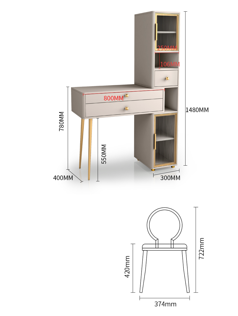  Nordic table with sideboard, mirror and chair 