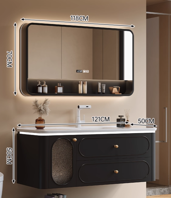  Anshi wooden bathroom sink with smart mirror 
