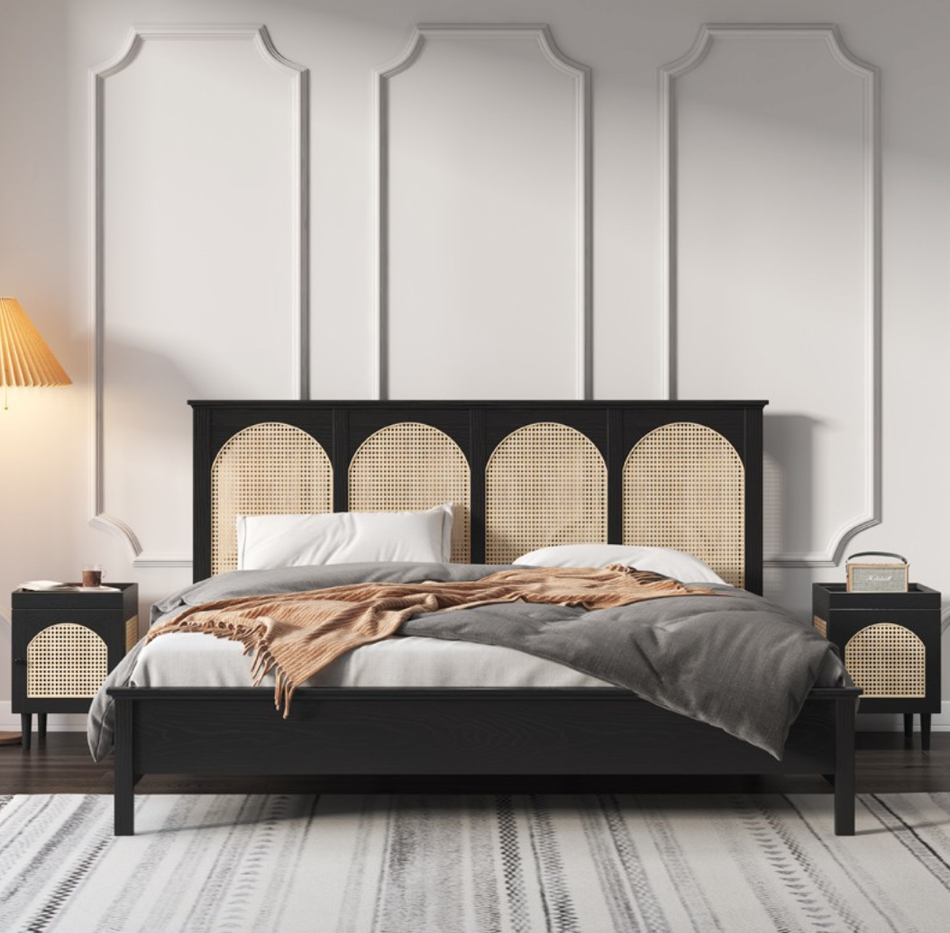  Solid wood rattan bed 