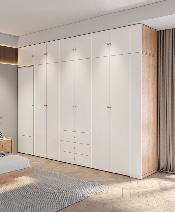  خزانة ملابس خشب مودرن مع مراية وكومدينة مدمجة - دولاب ملابس ذكي من KS-Furniture 
