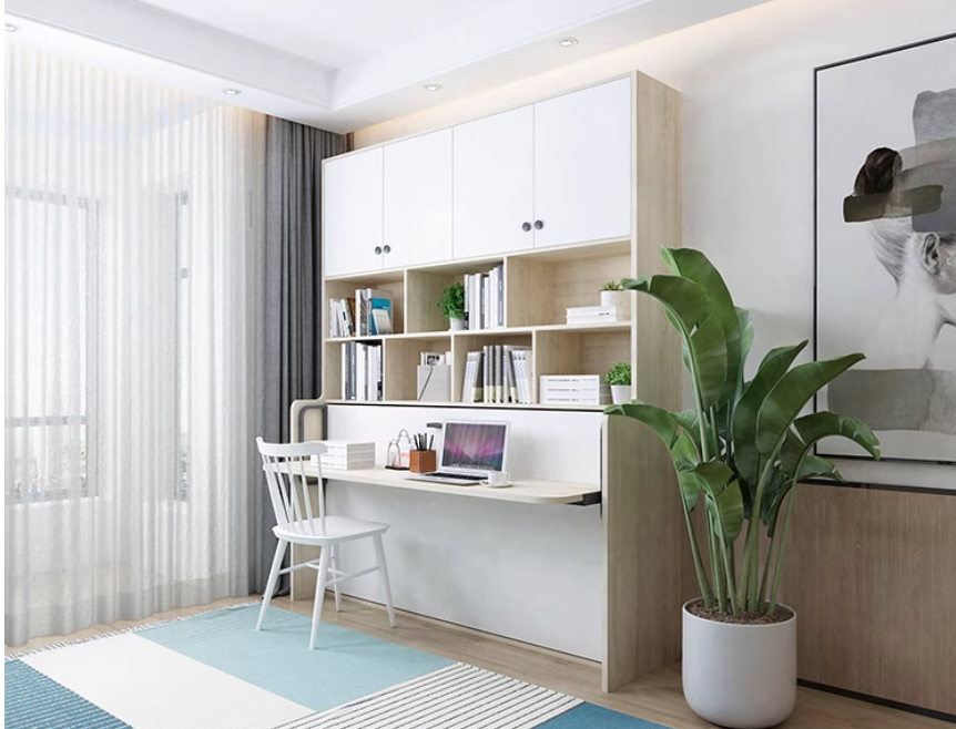  Folding bed with built-in wardrobe and multi-functional desk 