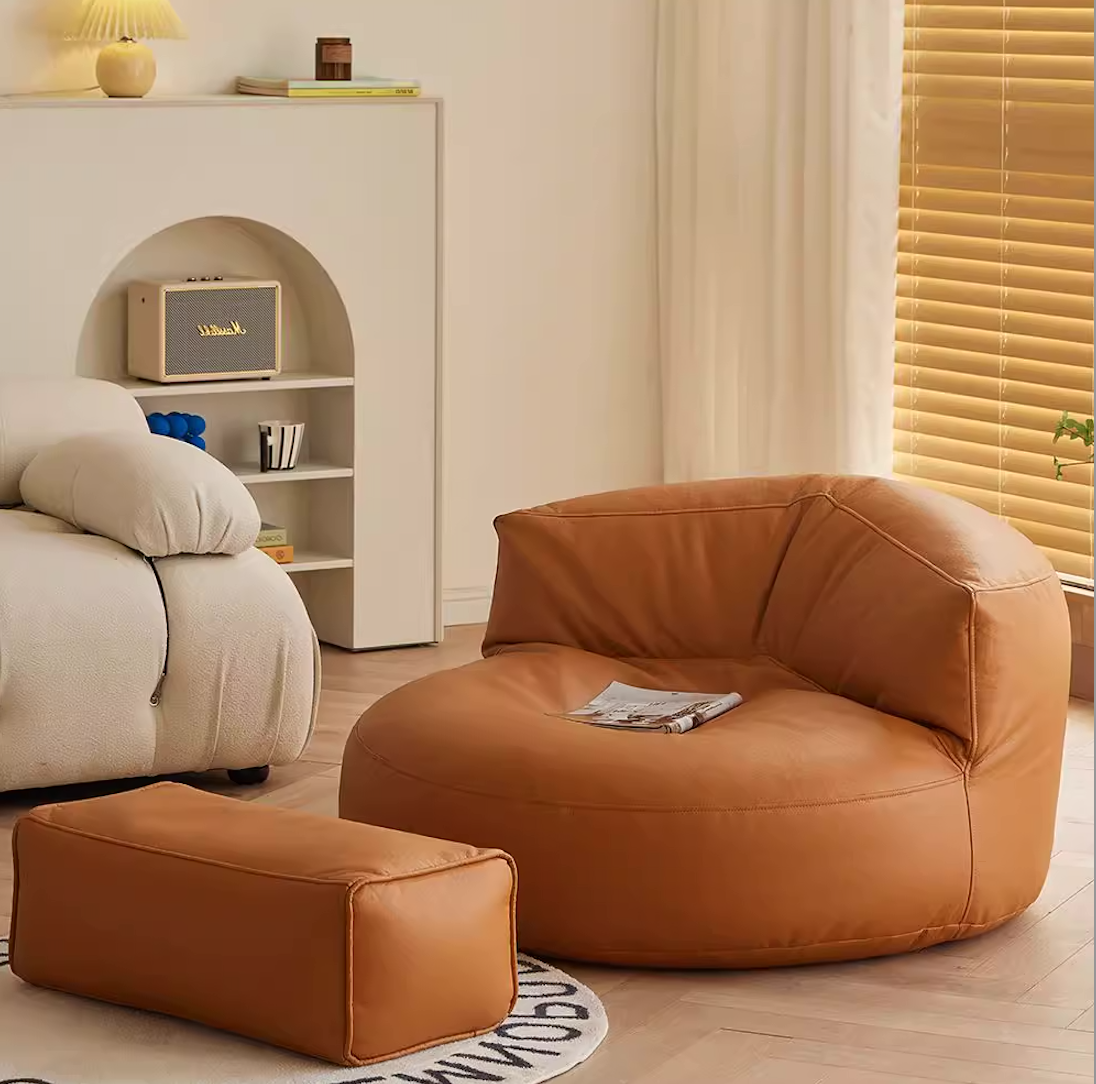  Leather sofa with footrest 