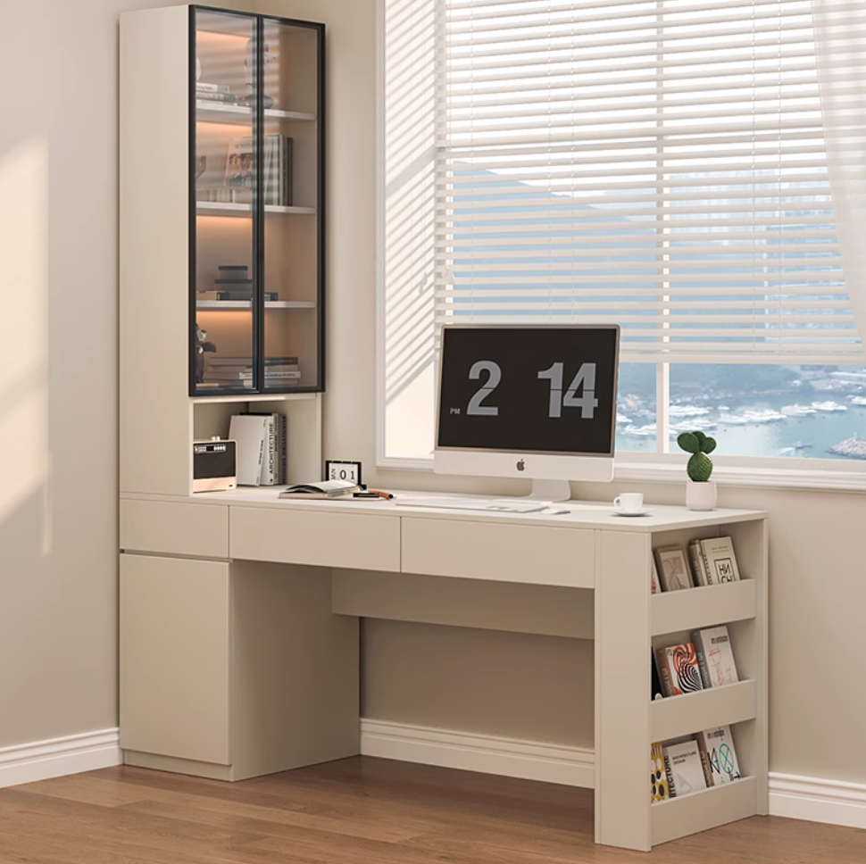  wooden desk and bookcase 