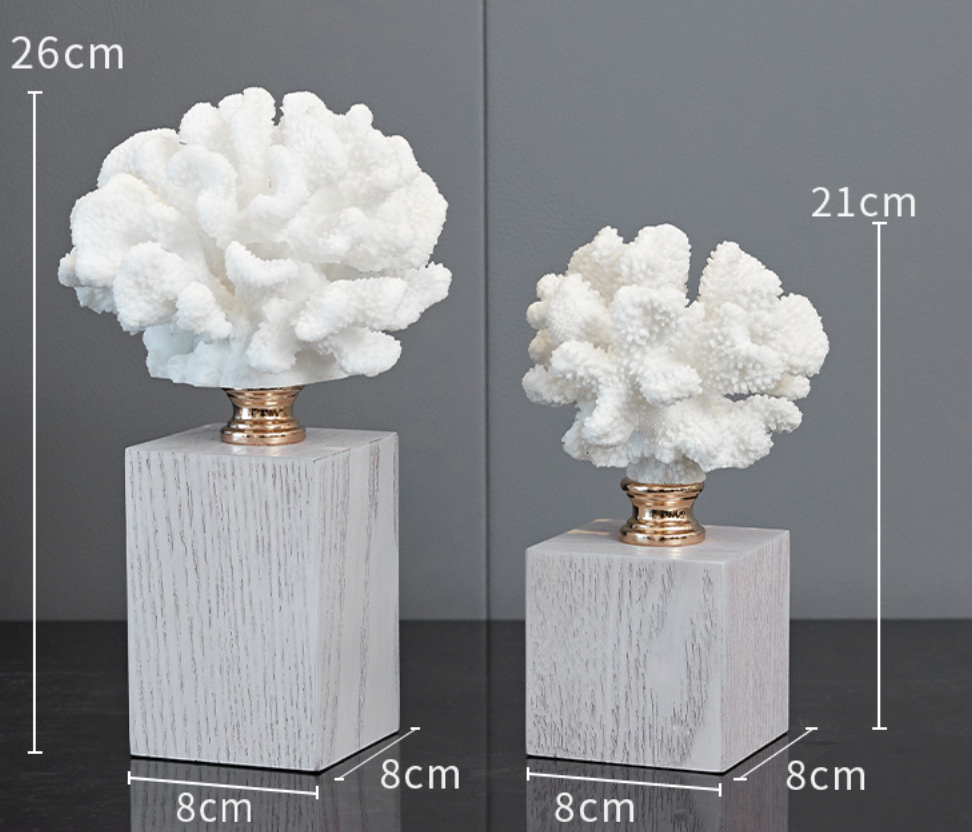 Decorative two-piece coral, resin, hardwood. 