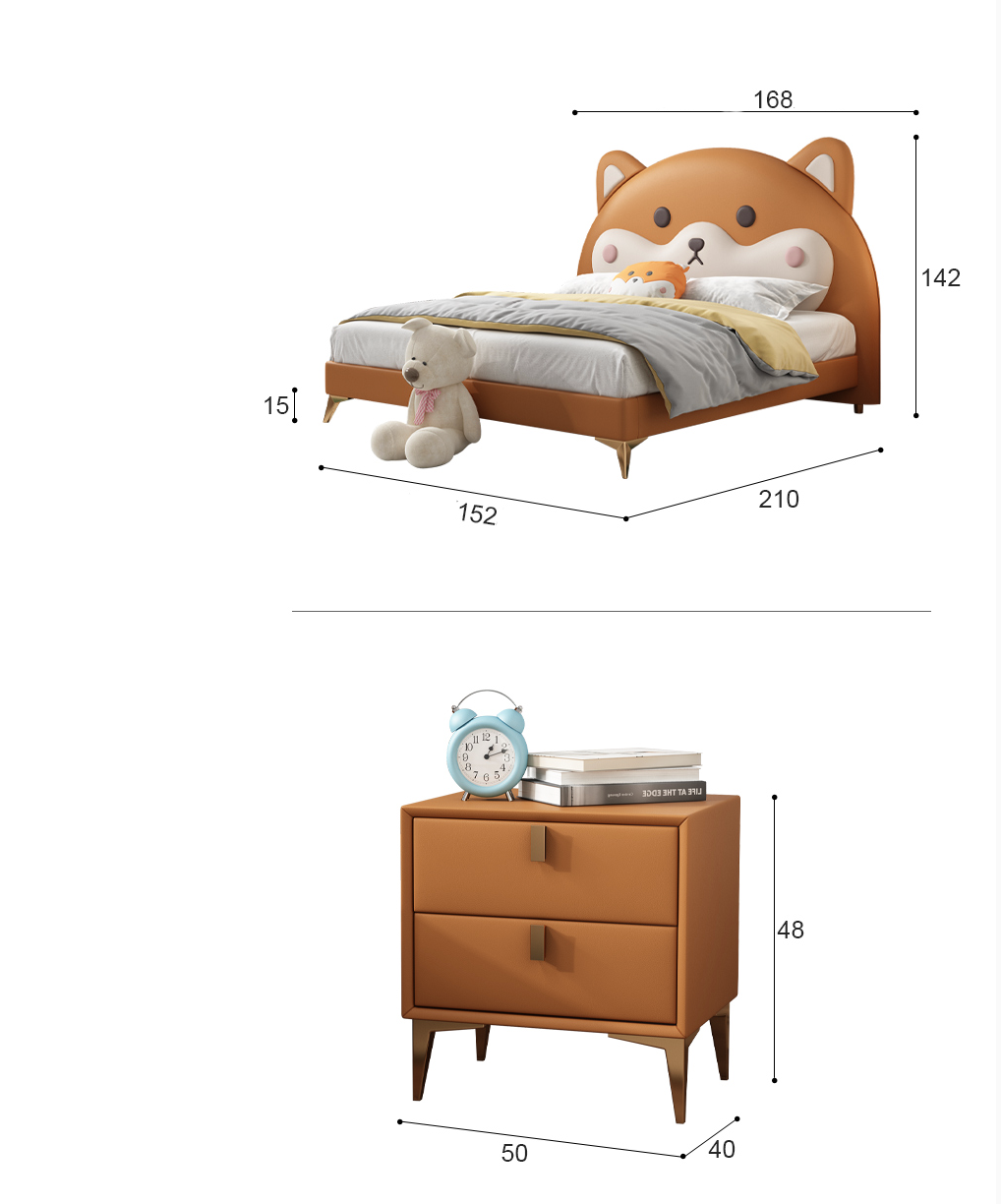  Bear bed with bedside table 