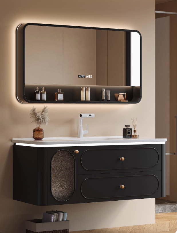  Anshi wooden bathroom sink with smart mirror 