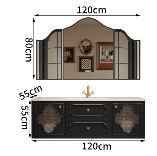  Antique oak bathroom cabinet and mirrored cabinet 