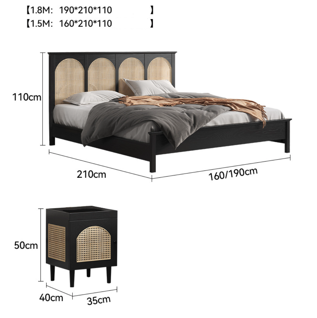  Solid wood rattan bed 