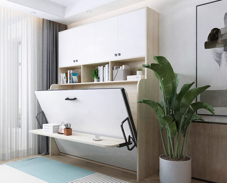  Folding bed with built-in wardrobe and multi-functional desk 