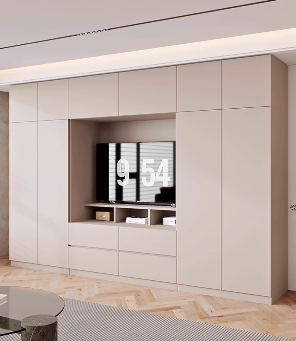  خزانة ملابس مودرن مدمجة مع طاولة تلفزيون خشبية - أثاث ذكي من KS-Furniture 