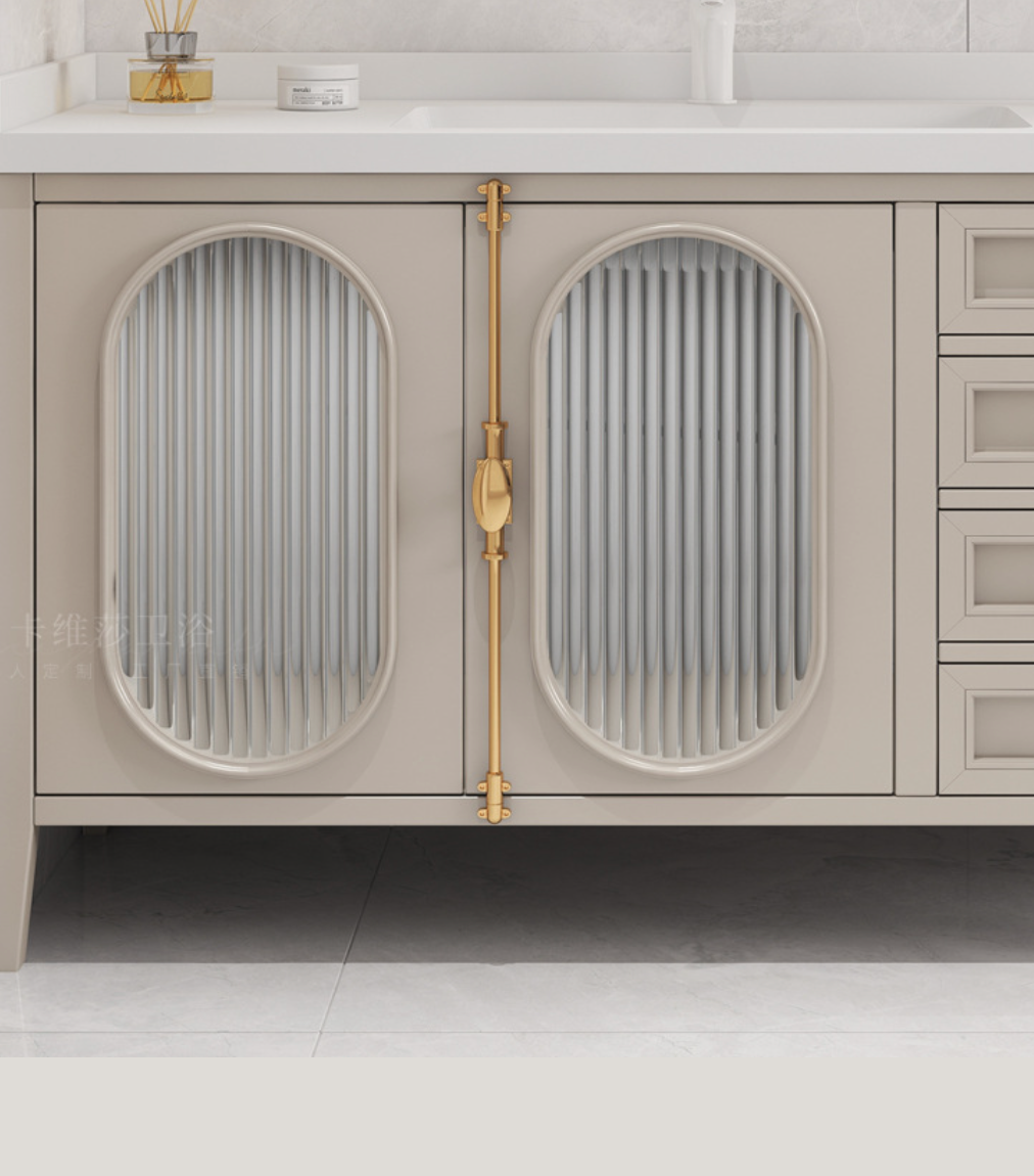  Wooden washbasin with smart mirror in cabinet 