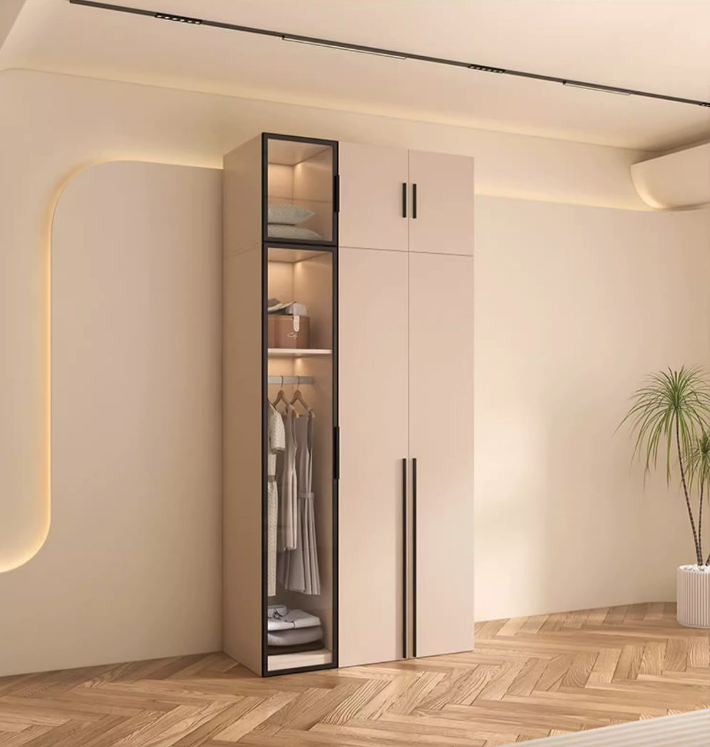  خزانة ملابس وايكو خشب مودرن بأبواب رمادية هندسية - دولاب ملابس كبير من KS-Furniture 