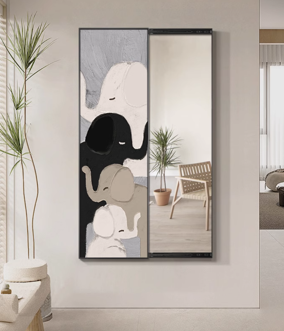  A painting with an elephant-shaped mirror 