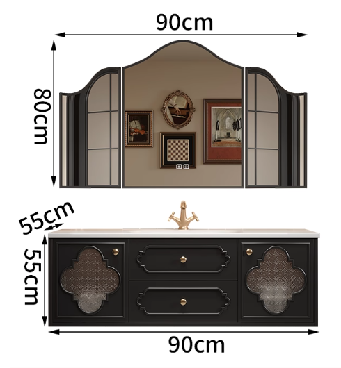  Antique oak bathroom cabinet and mirrored cabinet 