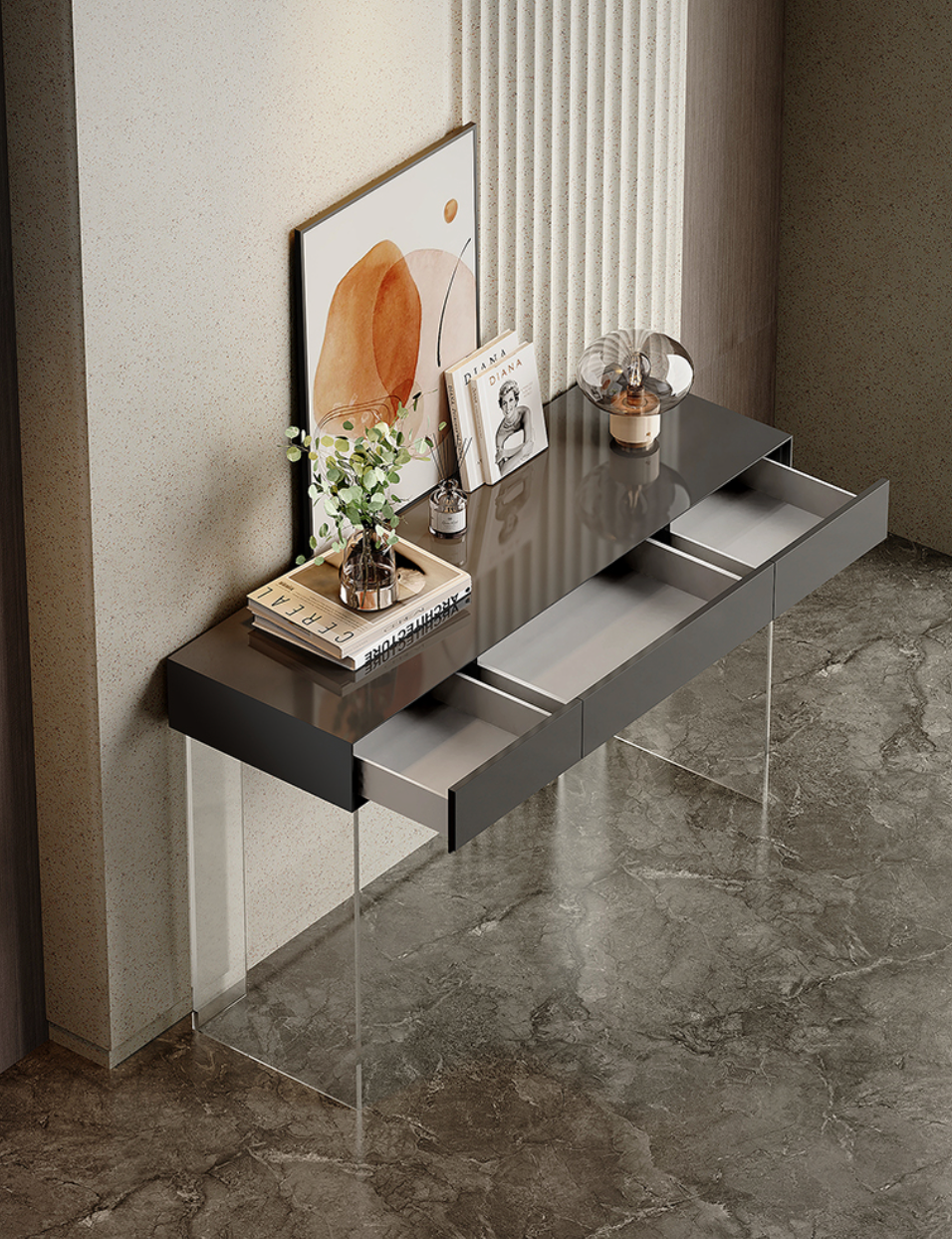  SOMPOK Console, wood and acrylic. 