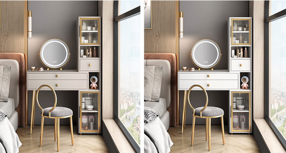  Nordic table with sideboard, mirror and chair 