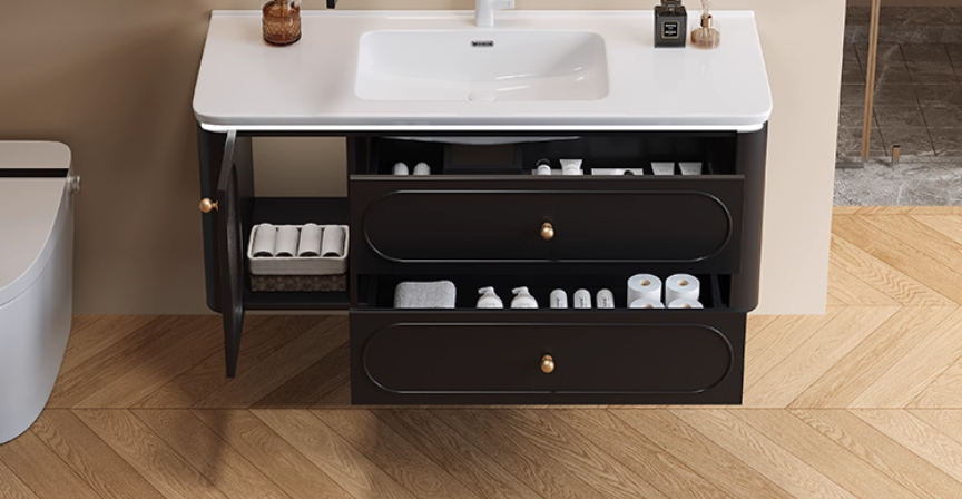  Anshi wooden bathroom sink with smart mirror 