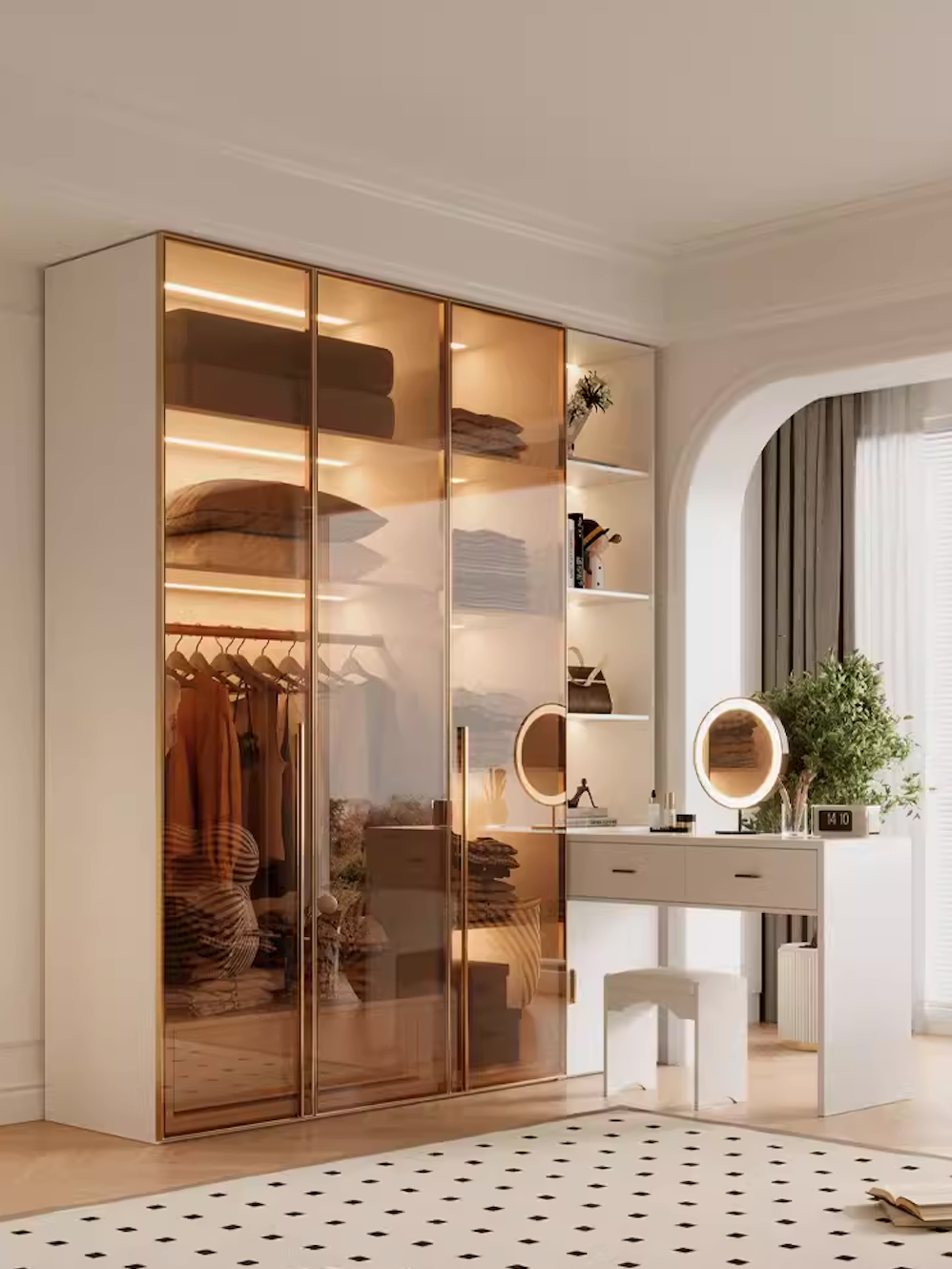  خزانة ملابس خشب مودرن مع طاولة مكتب دراسة مدمجة - دولاب ملابس عملي من KS-Furniture 