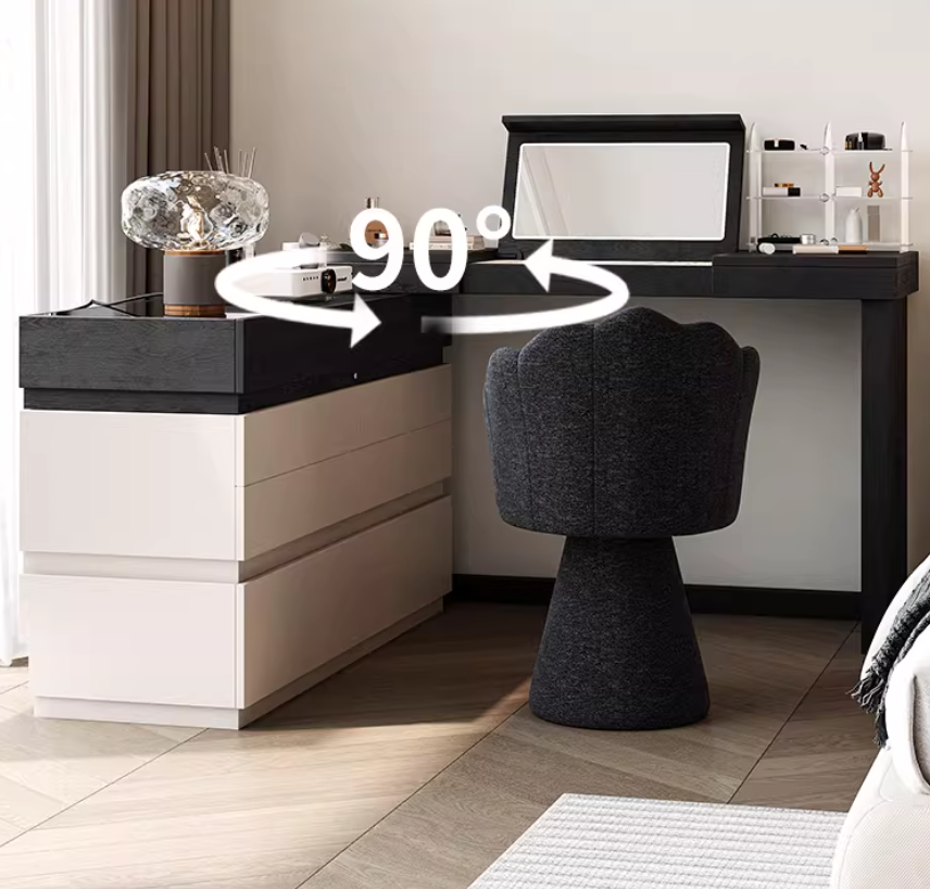  Decorative table with integrated cabinet and foldable mirror 