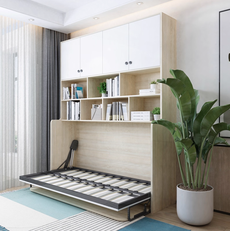  Folding bed with built-in wardrobe and multi-functional desk 