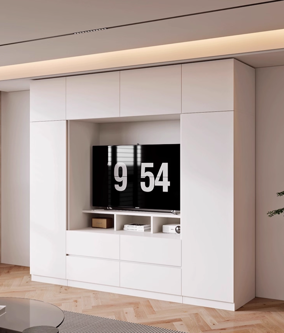  خزانة ملابس مودرن مدمجة مع طاولة تلفزيون خشبية - أثاث ذكي من KS-Furniture 