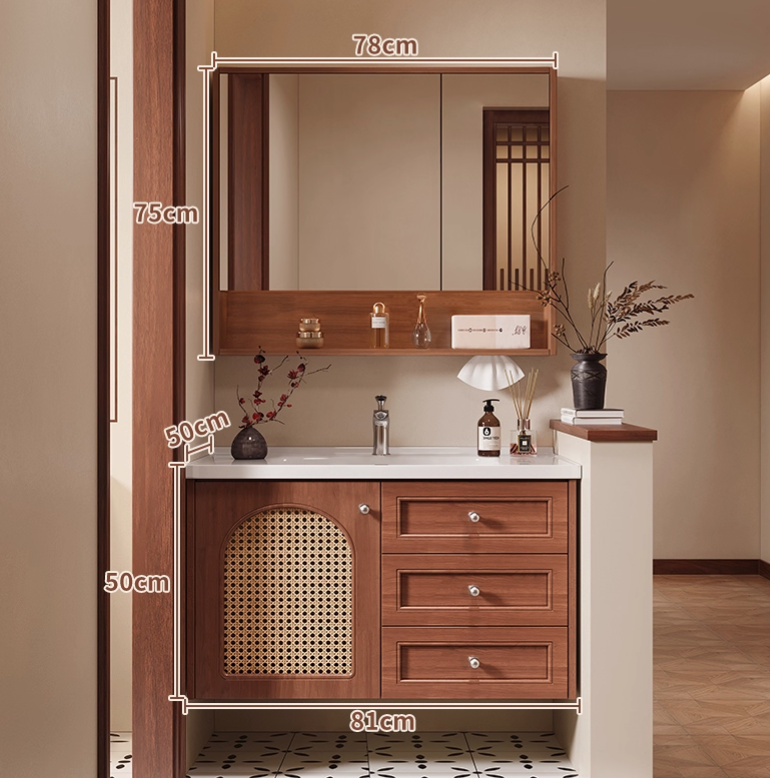  Wooden bathroom cabinet with storage mirror 
