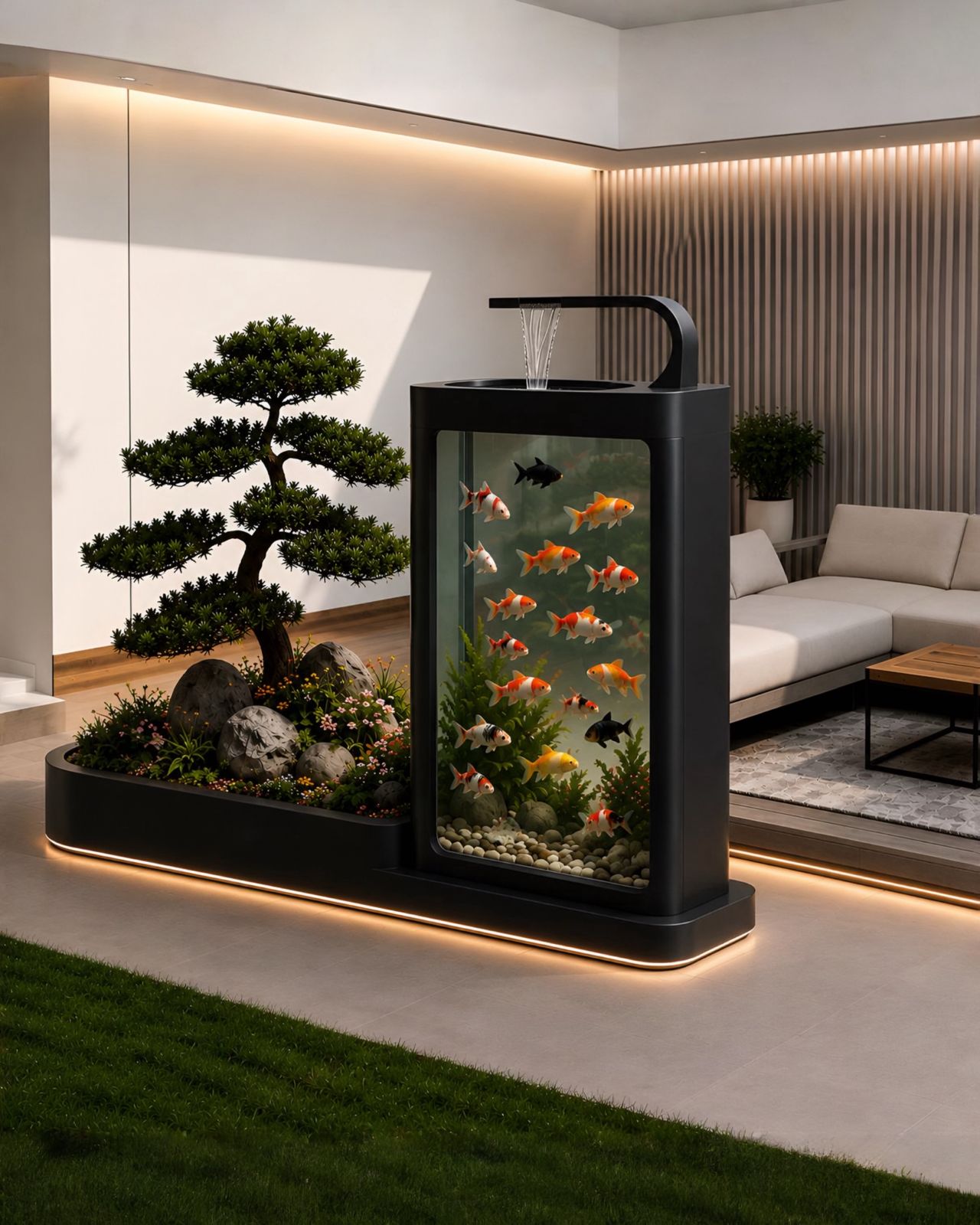  حوض ونافورة ونباتات بتصميم عصري 