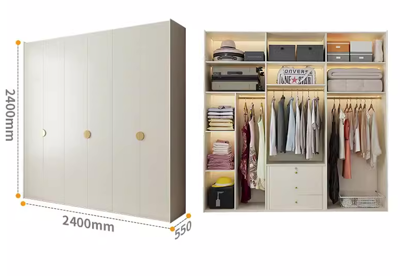  خزانة ملابس خشب مودرن بمقابض ذهبية فاخرة - دولاب ملابس كبير من KS-Furniture 