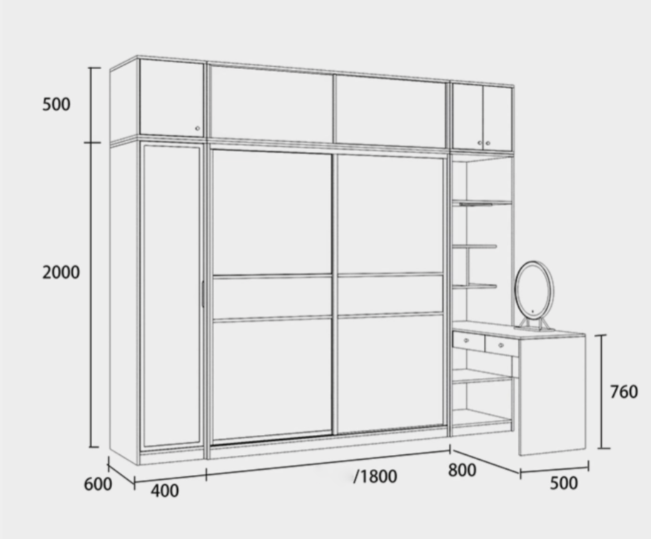  خزانة ملابس مودرن مع تسريحة مدمجة موفرة للمساحة - دولاب ملابس من KS-Furniture 