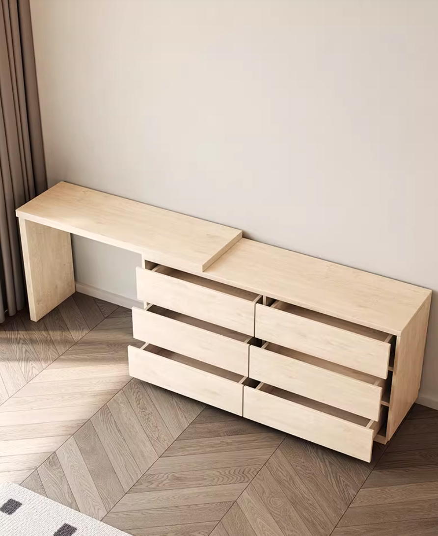  Decorative table with integrated cabinet and foldable mirror 