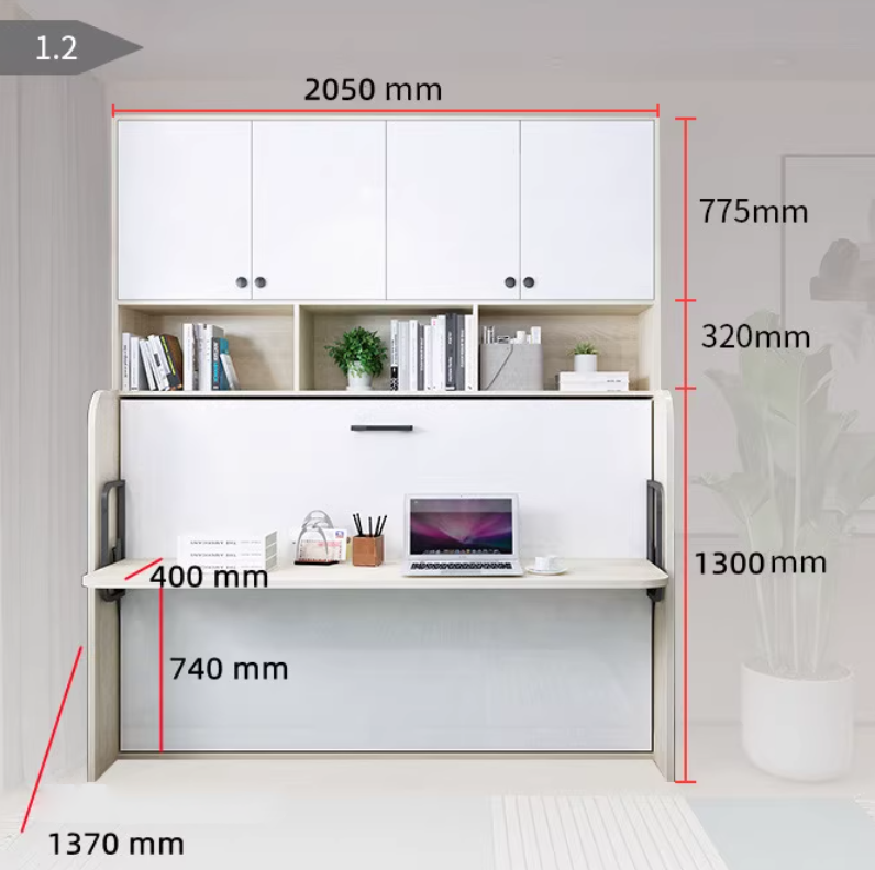  Folding bed with built-in wardrobe and multi-functional desk 