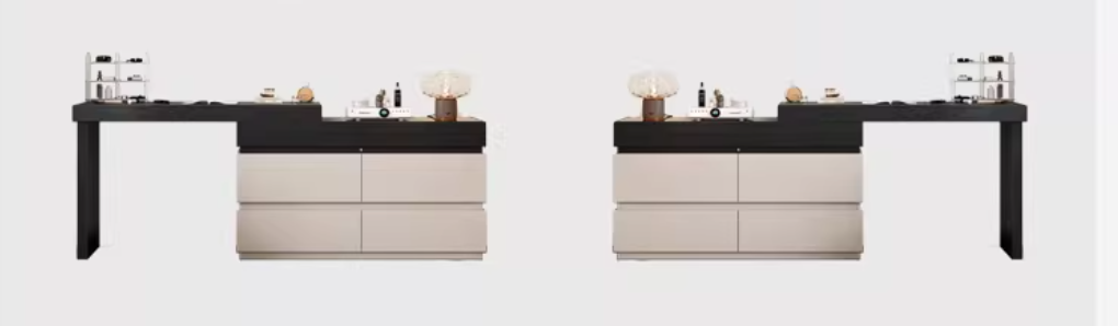  Decorative table with integrated cabinet and foldable mirror 