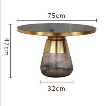  Glass and gold-colored table with dimensions 