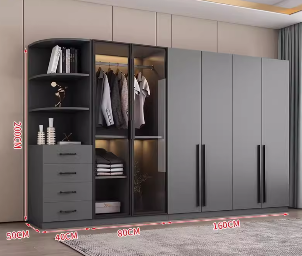  خزانة ملابس خشب وزجاج مودرن بمقابض ذهبية - دولاب ملابس فاخر من KS-Furniture 