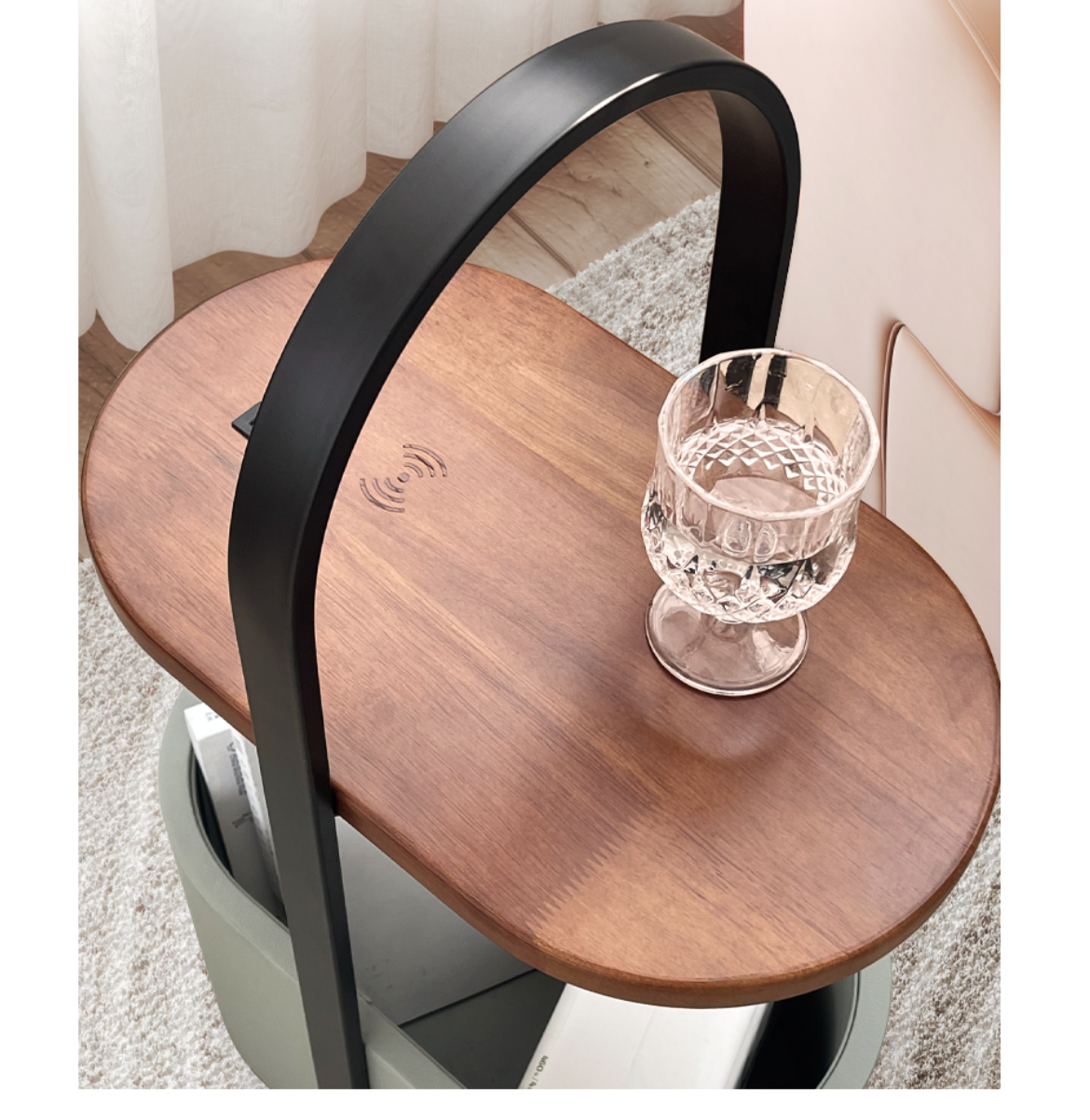  Bedside table with lighting and bucket 
