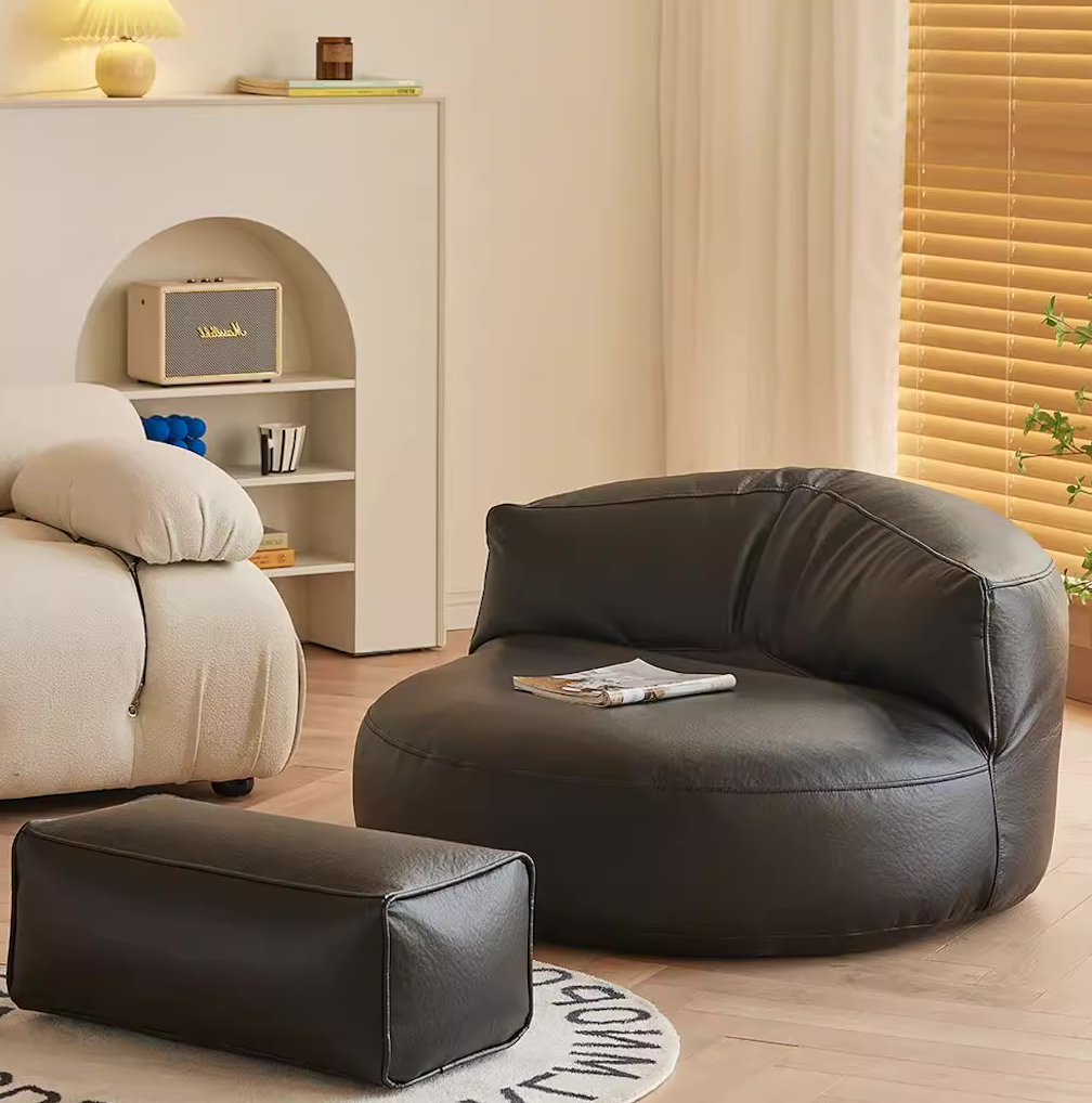  Leather sofa with footrest 