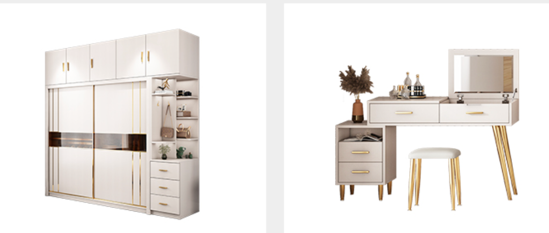  غرفة نوم كلاسيك خشب زان مع دولاب ملابس كبير مذهب - KS-Furniture 