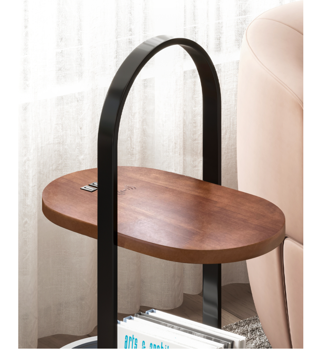  Bedside table with lighting and bucket 