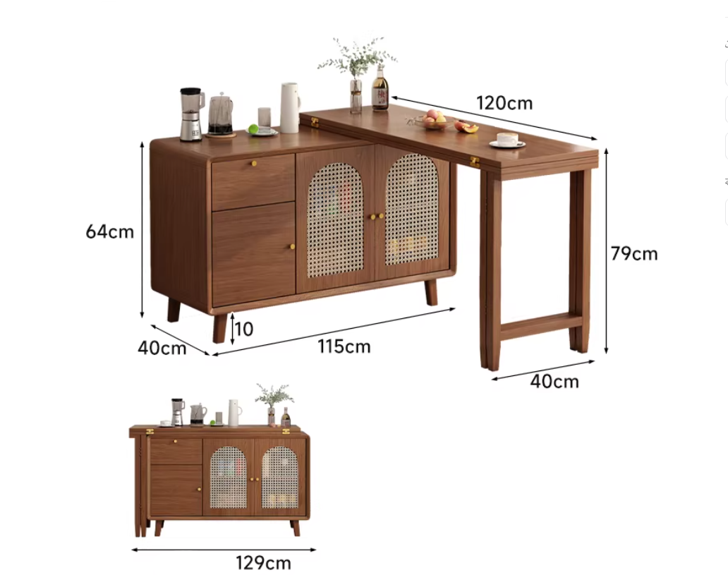  خزانة جانبية مدمجة بطاولة طعام قابلة للطي  
