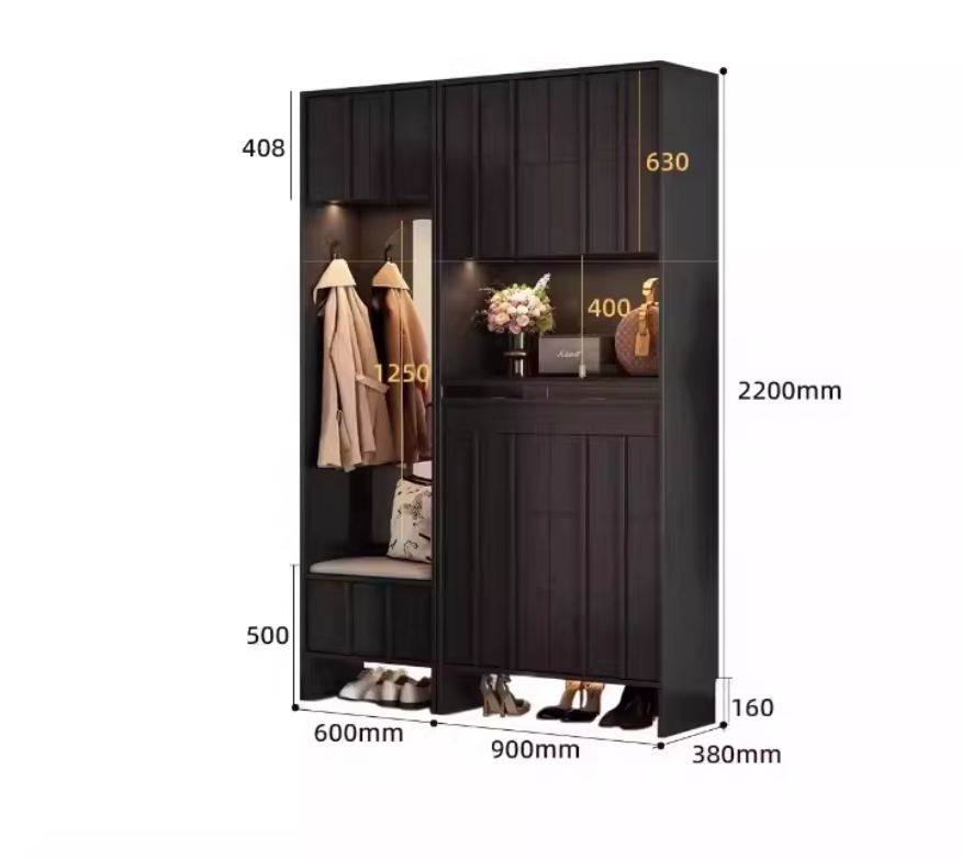  Wooden shoe cabinet for the entryway with mirror and bench 