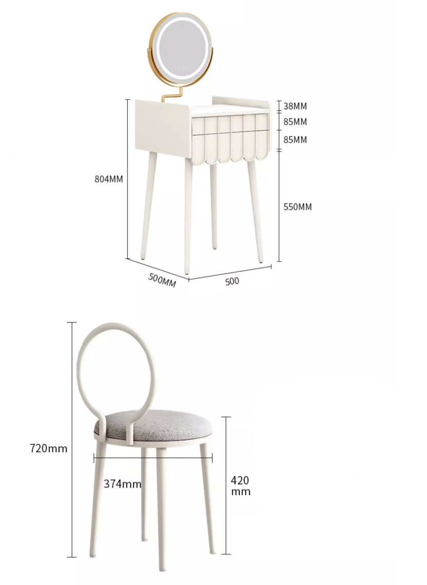  Nordic corner dressing table with chair and illuminated mirror 