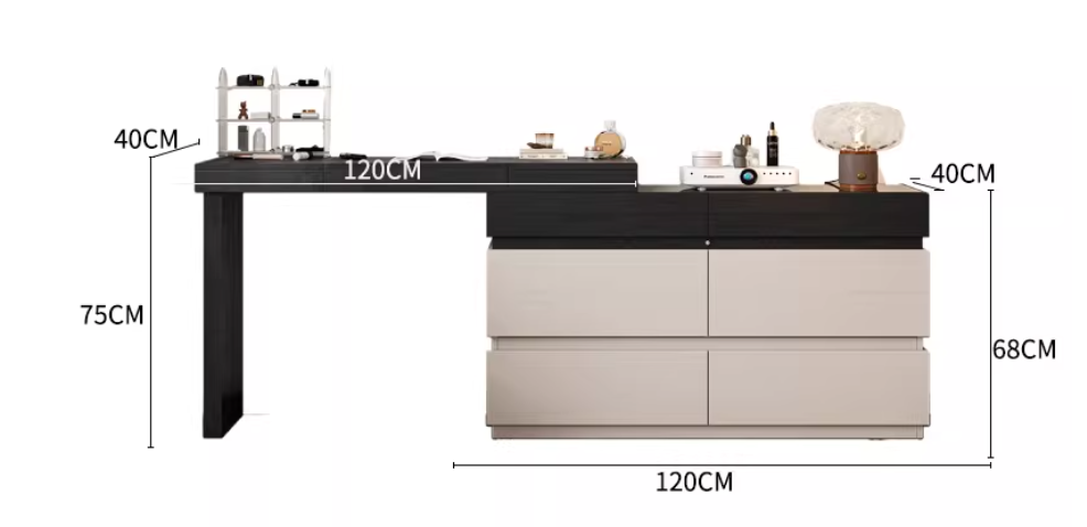  Decorative table with integrated cabinet and foldable mirror 