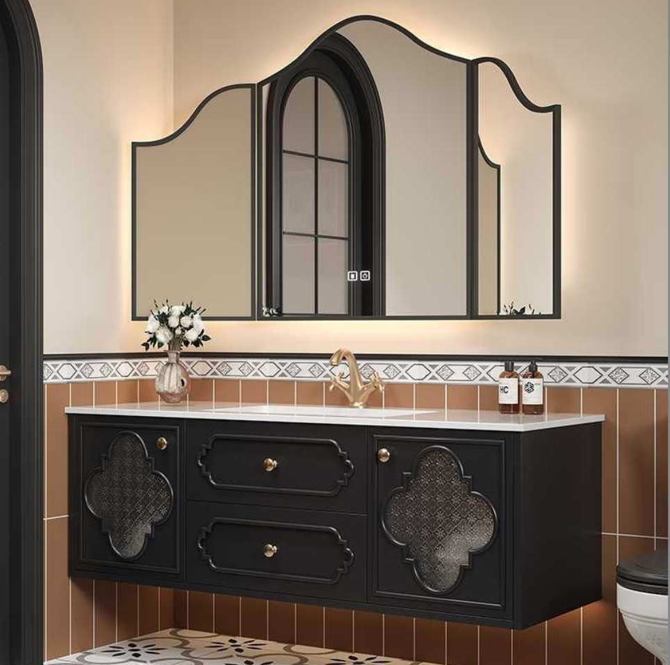  Antique oak bathroom cabinet and mirrored cabinet 