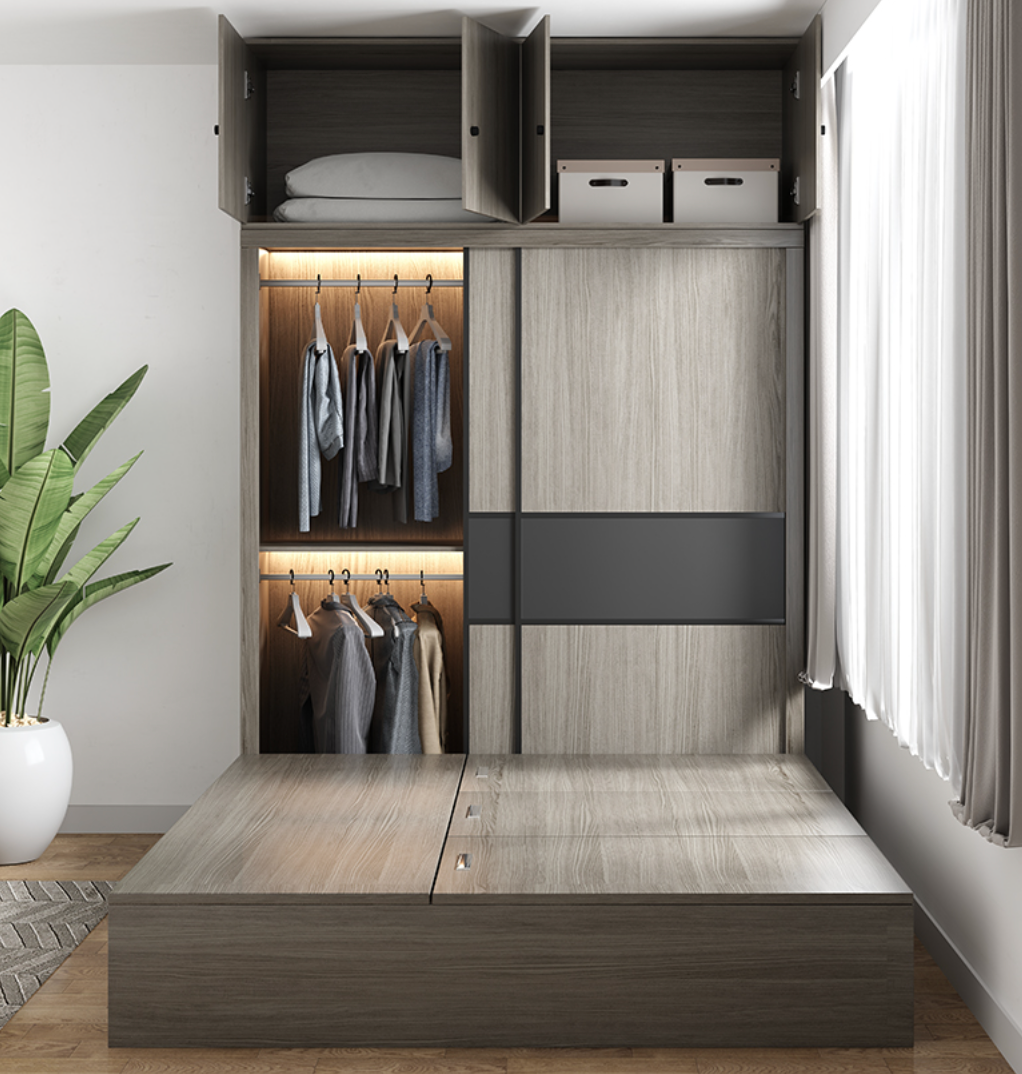  سرير مودرن مع خزانة ملابس ومكتب مدمج - أثاث ذكي من KS-Furniture 