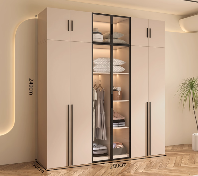  خزانة ملابس وايكو خشب مودرن بأبواب رمادية هندسية - دولاب ملابس كبير من KS-Furniture 