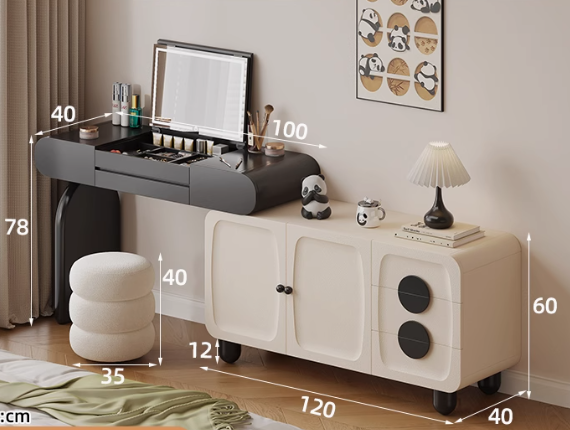  Dressing table with drawers and a hidden folding mirror 