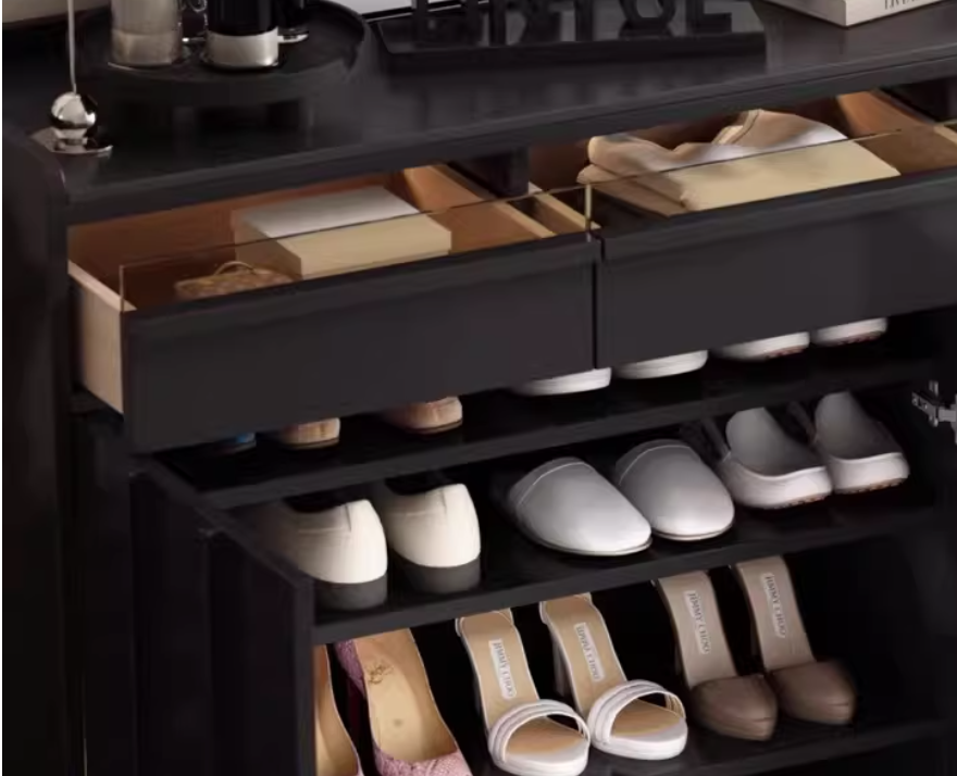  Wooden shoe cabinet for the entryway with mirror and bench 