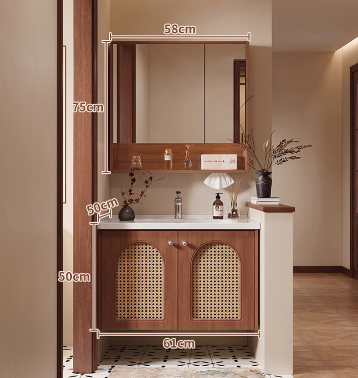  Wooden bathroom cabinet with storage mirror 
